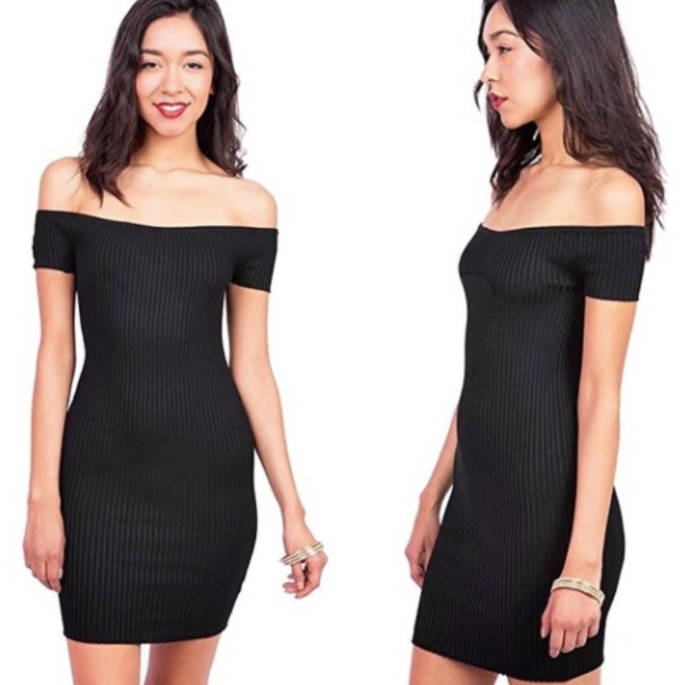 Black knitted off the shoulder dress